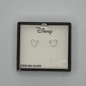 NEW-Cubic Zirconia Sterling Silver Mickey Mouse Stud Earrings